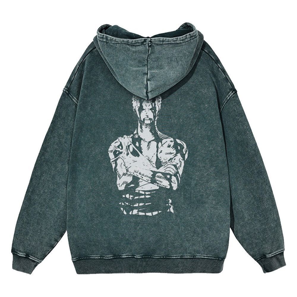 HOKURO ZORO NOTHING HAPPENED VINTAGE HOODIE Green Graphic Print Hoodie‎ M Nwt